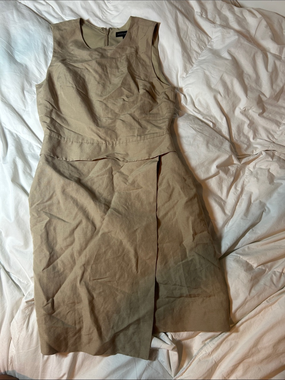 Banana Republic Sleeveless Tan Shift Dress with Front Overlay